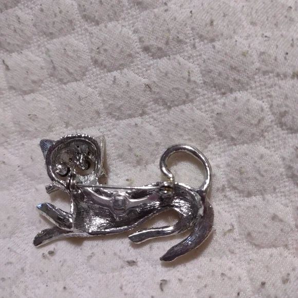 Vintage Silver Finished Black Eyed & Clear Rhinestones Brooch Pin - Picture 4 of 4